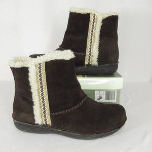 Brown Suede Side Zip Ankle Boots Booties Size 8 With Box Contrast Stitching